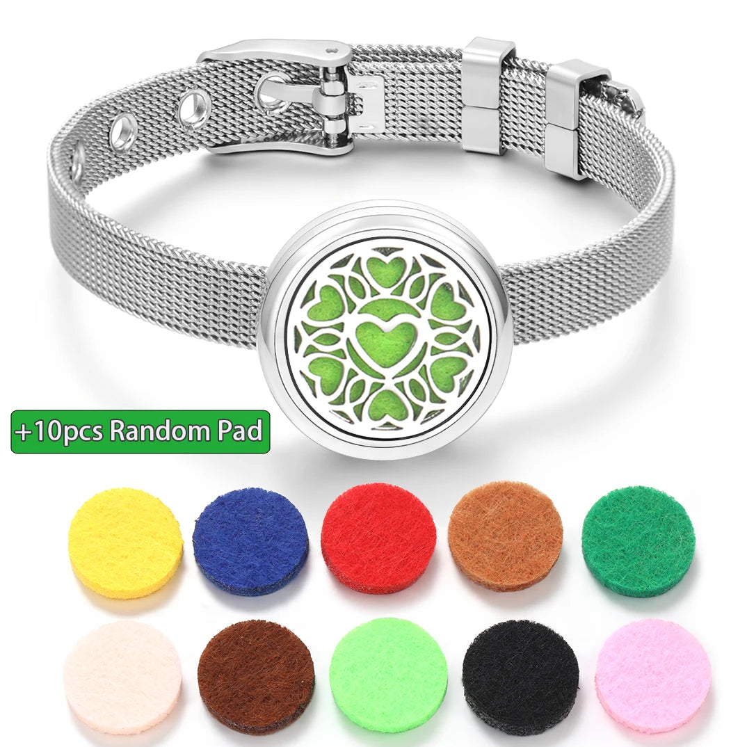 Tree of Life Women Wristband Strap Bracelet Stainless Steel Aromatherapy Diffuser Perfume Essential Oil Lockets Bracelet Jewelry