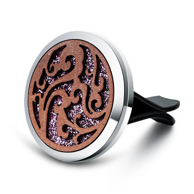 Vintage Wood Tree Of Life Aroma Car Air Freshener Stainless Steel Perfume Locket Essential Oil Diffuser Detachable Clip Jewelry