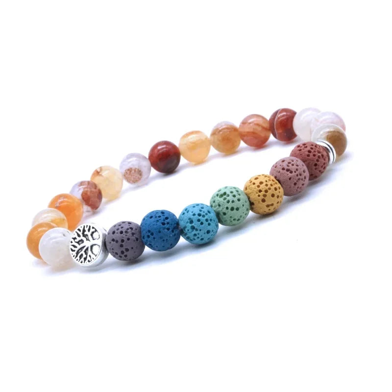 Tree of Life 8mm Seven Chakras Lava Stone Beaded Bracelet DIY Aromatherapy Essential Oil Diffuser Bracelet Yoga Jewelry