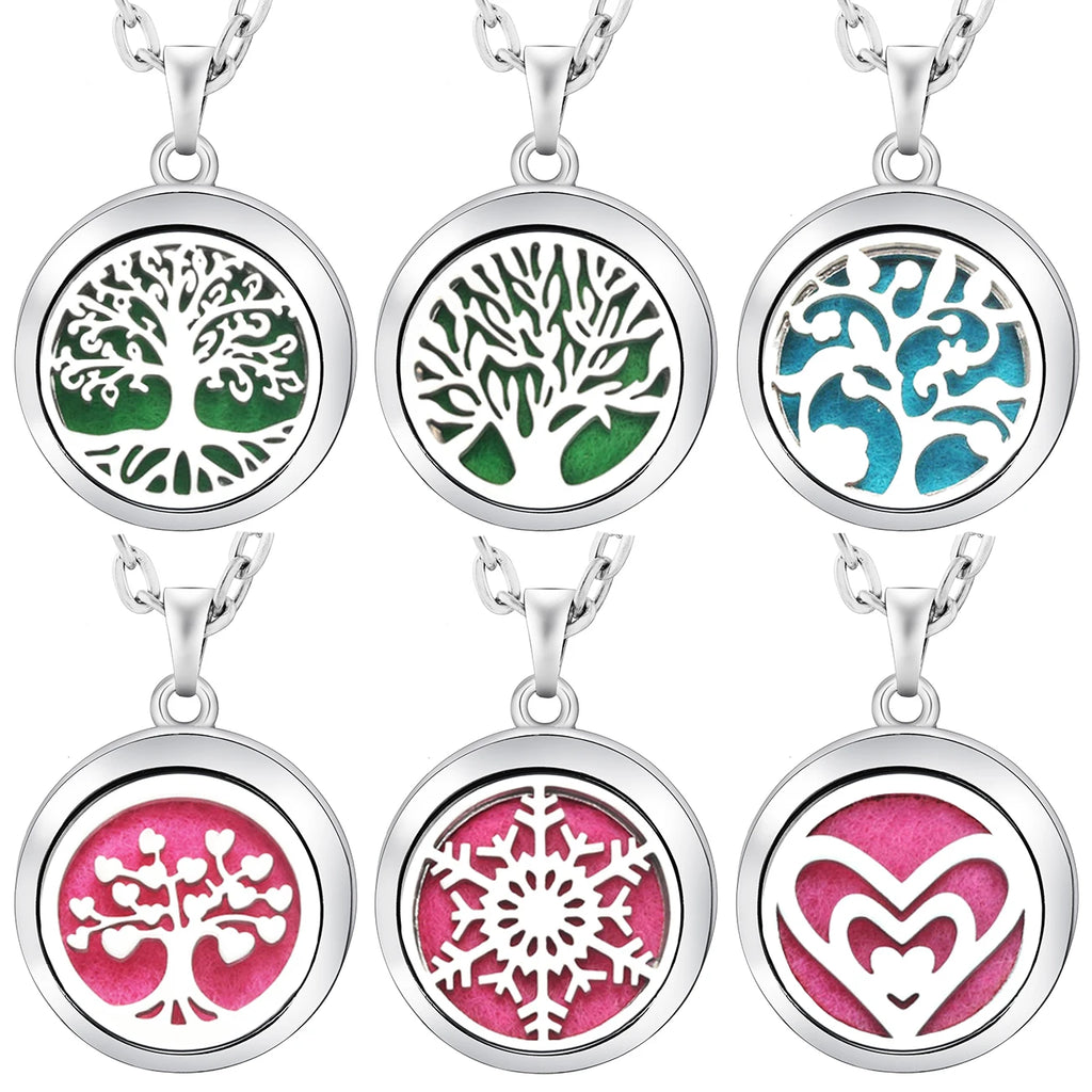 New Stainless Steel Fashion Tree Of Life  Aromatherapy Necklace Essential Oil Diffuser Perfume Locket Pendant Women Jewelry Gift