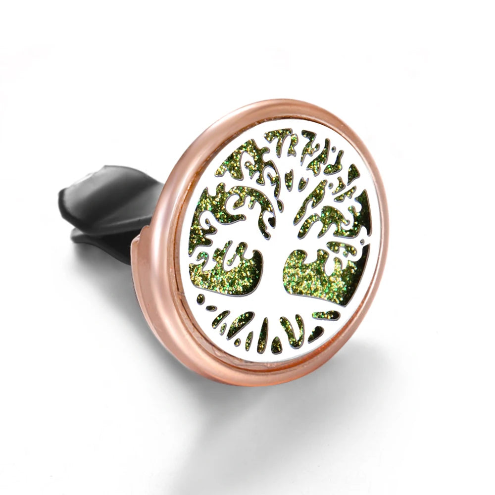 Golden Insert Aromatherapy Pad Tree of Life Pendant Stainless Steel Essential Oil Diffuser Car Air Freshener Outlet Clip Lockets