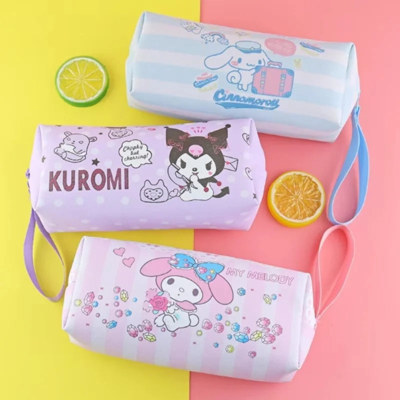 Sanrio Pencil Case Cinnamoroll Hello Kitty Kuromi Melody Stationery Bag PU Waterproof Pencils Bag Student Pencil Stationery