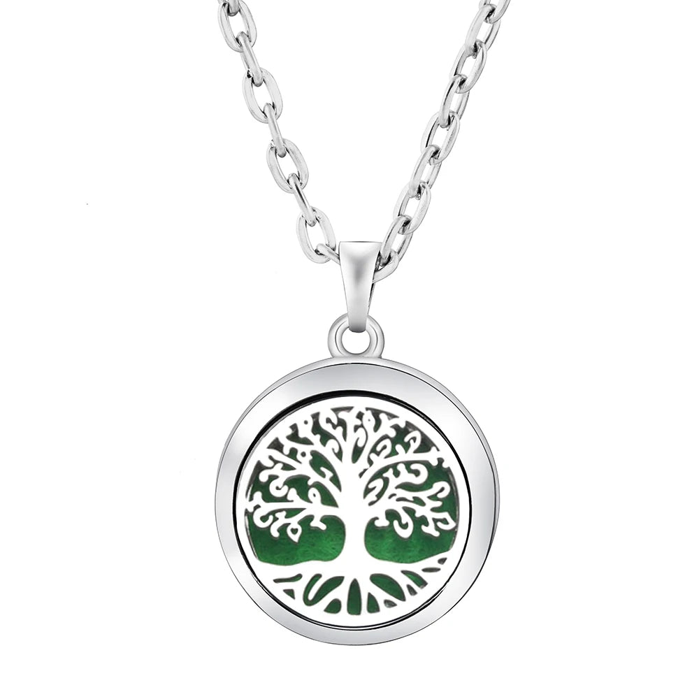 New Stainless Steel Fashion Tree Of Life  Aromatherapy Necklace Essential Oil Diffuser Perfume Locket Pendant Women Jewelry Gift