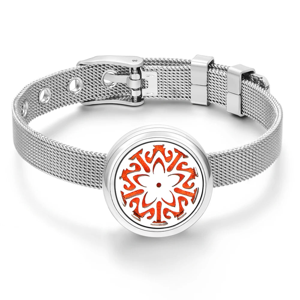 Tree of Life Women Wristband Strap Bracelet Stainless Steel Aromatherapy Diffuser Perfume Essential Oil Lockets Bracelet Jewelry