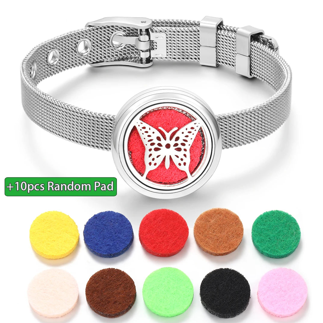 Tree of Life Women Wristband Strap Bracelet Stainless Steel Aromatherapy Diffuser Perfume Essential Oil Lockets Bracelet Jewelry