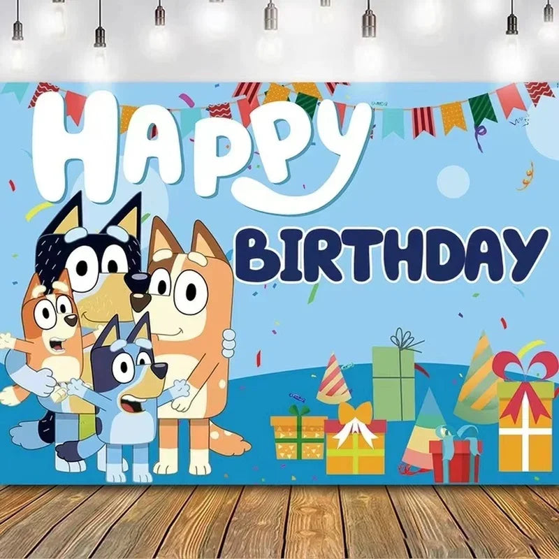 Bluey Moose Birthday Background Banner Anime Bluey Bingo Family 125x80cm Children's Birthday Party Decoration Background Cloth