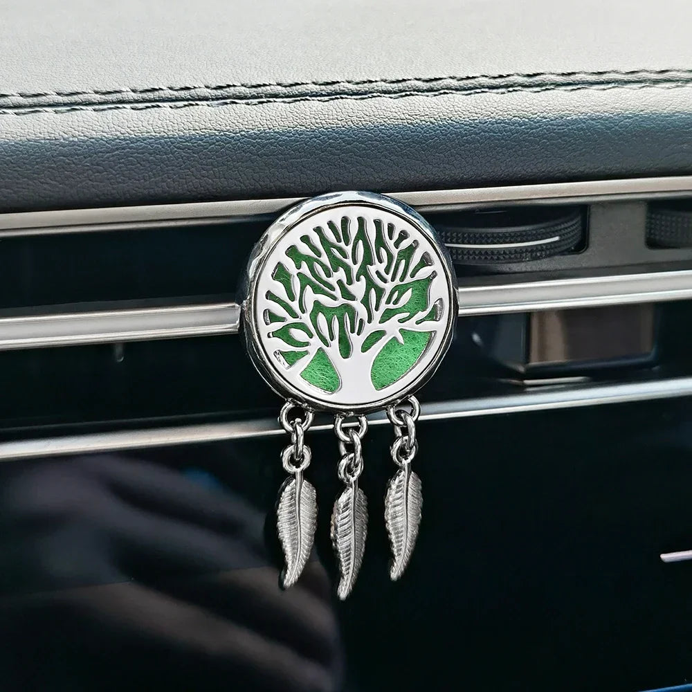 New Dreamcatcher Tree of Life Insert Car Aromatherapy Diffuser Pendant Leaf Tassel Car Air Outlet Essential Oil Diffuser Lockets