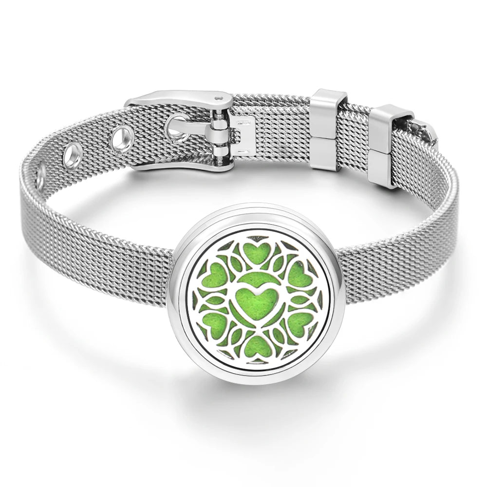 Tree of Life Women Wristband Strap Bracelet Stainless Steel Aromatherapy Diffuser Perfume Essential Oil Lockets Bracelet Jewelry