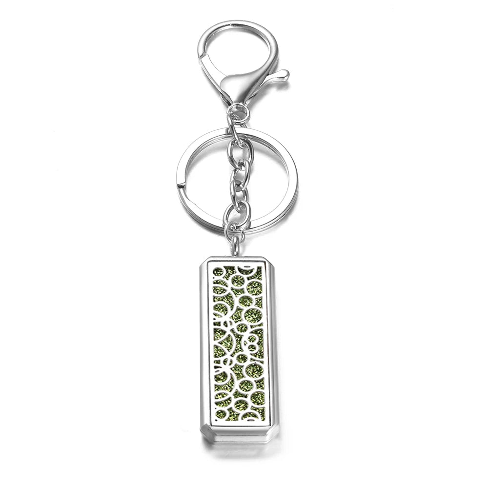 Rectangle Stainless Steel Aromatherapy Diffuser Keychain Jewelry Tree of Life Perfume Essential Oil Locket Pendant Accessories