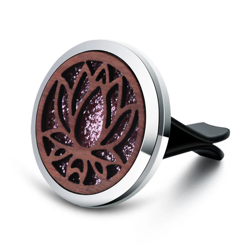 Vintage Wood Tree Of Life Aroma Car Air Freshener Stainless Steel Perfume Locket Essential Oil Diffuser Detachable Clip Jewelry