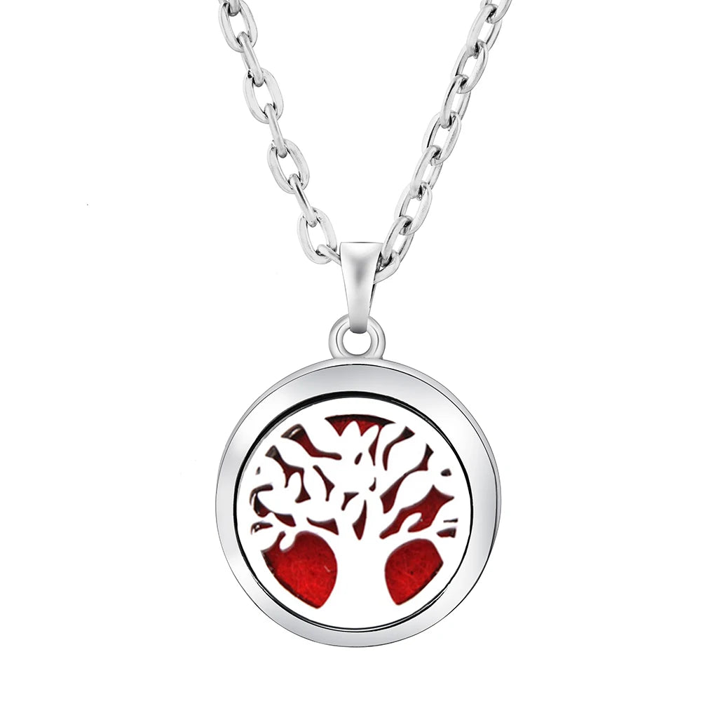 New Stainless Steel Fashion Tree Of Life  Aromatherapy Necklace Essential Oil Diffuser Perfume Locket Pendant Women Jewelry Gift