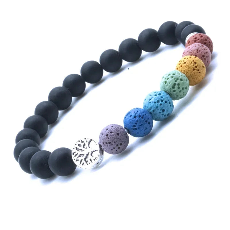 Tree of Life 8mm Seven Chakras Lava Stone Beaded Bracelet DIY Aromatherapy Essential Oil Diffuser Bracelet Yoga Jewelry
