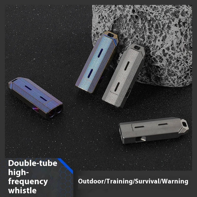 High-Pitched Titanium Alloy Double-Tube Metal Whistle KS016 Field Outdoor Life Saving Sound Device Camping Hiking Essential