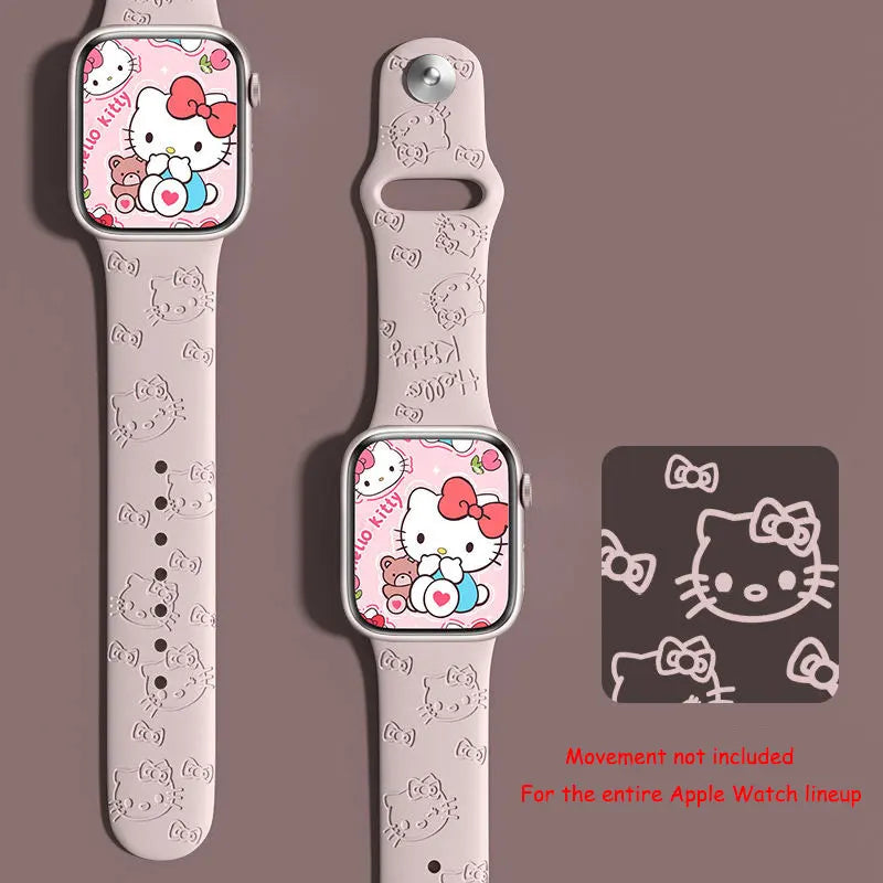 Sanrio Hello Kitty Strap For Apple Watch Band 45mm 44mm 42mm 41mm 38mm 49mm 40mm Silicone Engraved Bracelet lwatch 8 Ultra 7 Se