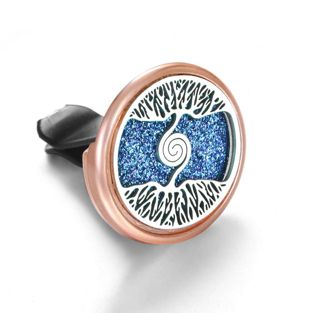 Golden Insert Aromatherapy Pad Tree of Life Pendant Stainless Steel Essential Oil Diffuser Car Air Freshener Outlet Clip Lockets