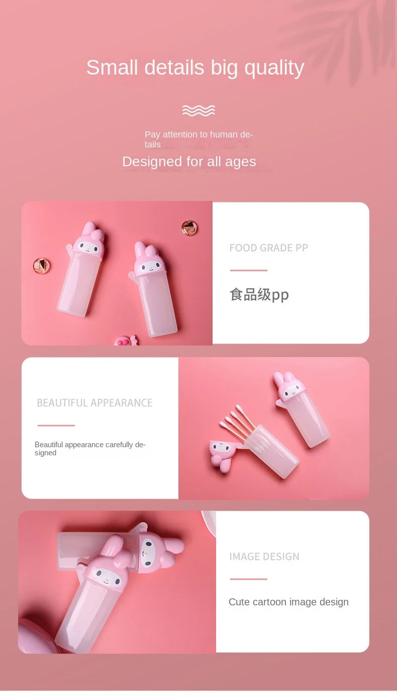 Cute Sanrio Hello Kitty Storage Box Kawaii Anime My Melody Toothpick Cosmetic Swab Storage Box Portable Travel Mini Container