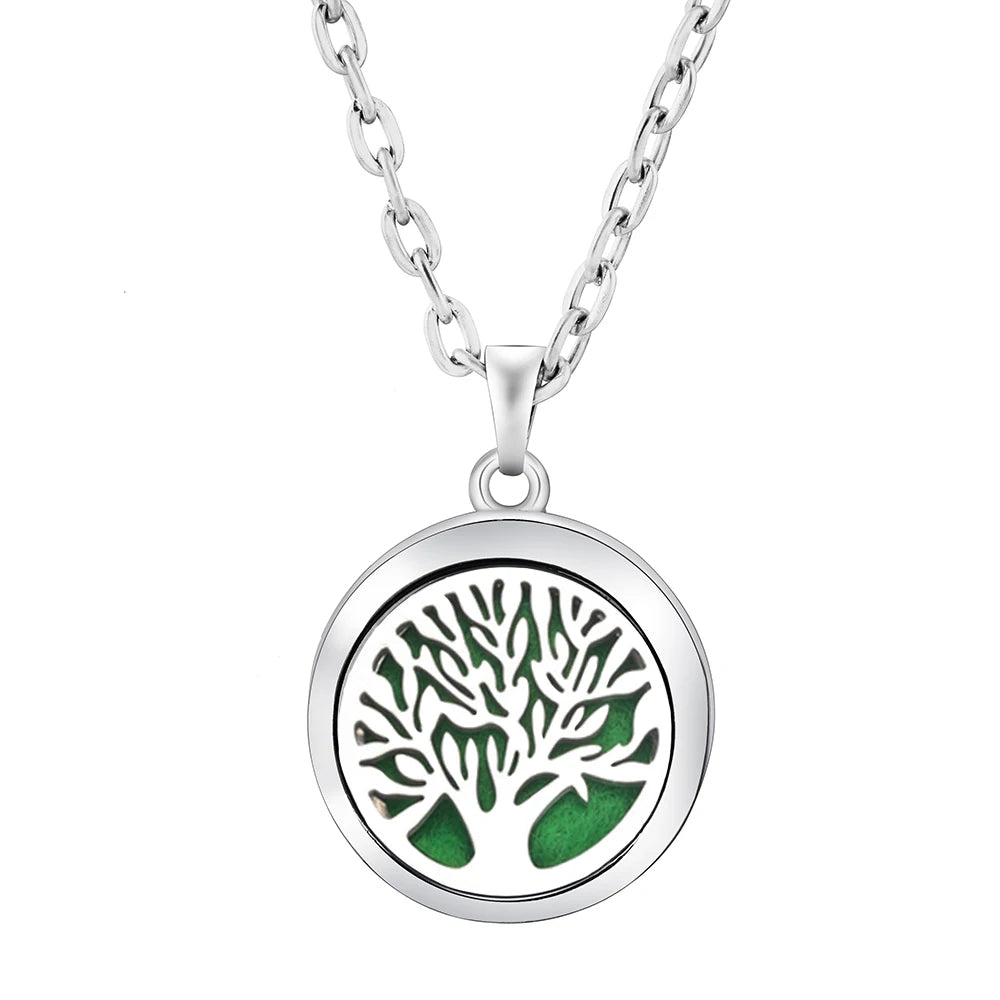 New Stainless Steel Fashion Tree Of Life  Aromatherapy Necklace Essential Oil Diffuser Perfume Locket Pendant Women Jewelry Gift