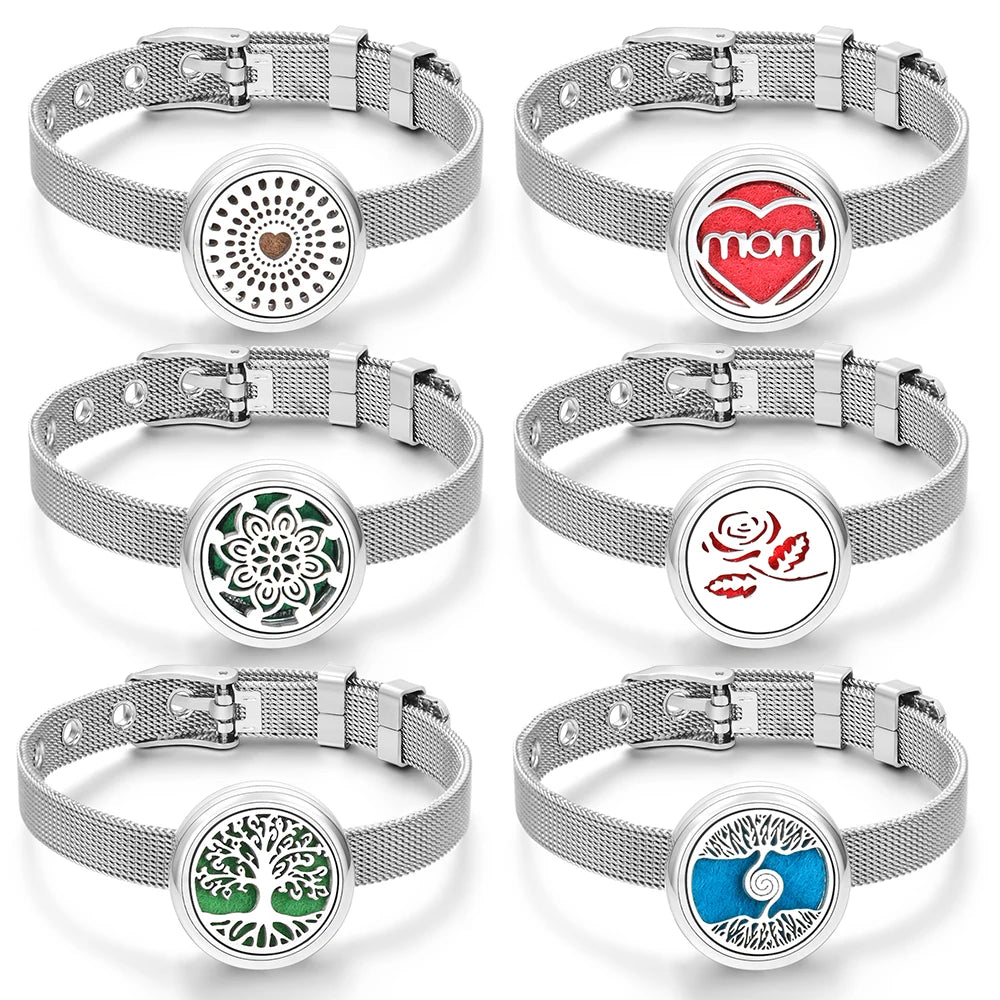 Tree of Life Women Wristband Strap Bracelet Stainless Steel Aromatherapy Diffuser Perfume Essential Oil Lockets Bracelet Jewelry