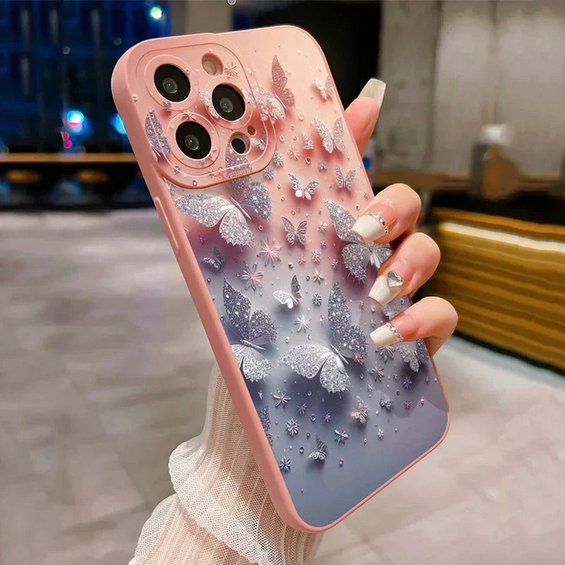 Butterfly & Floral Design Shockproof Phone Case For iPhone 16 15 14 Pro Max 13 12 11 XS X XR 7 8 Plus Matte Soft Silicone Cover