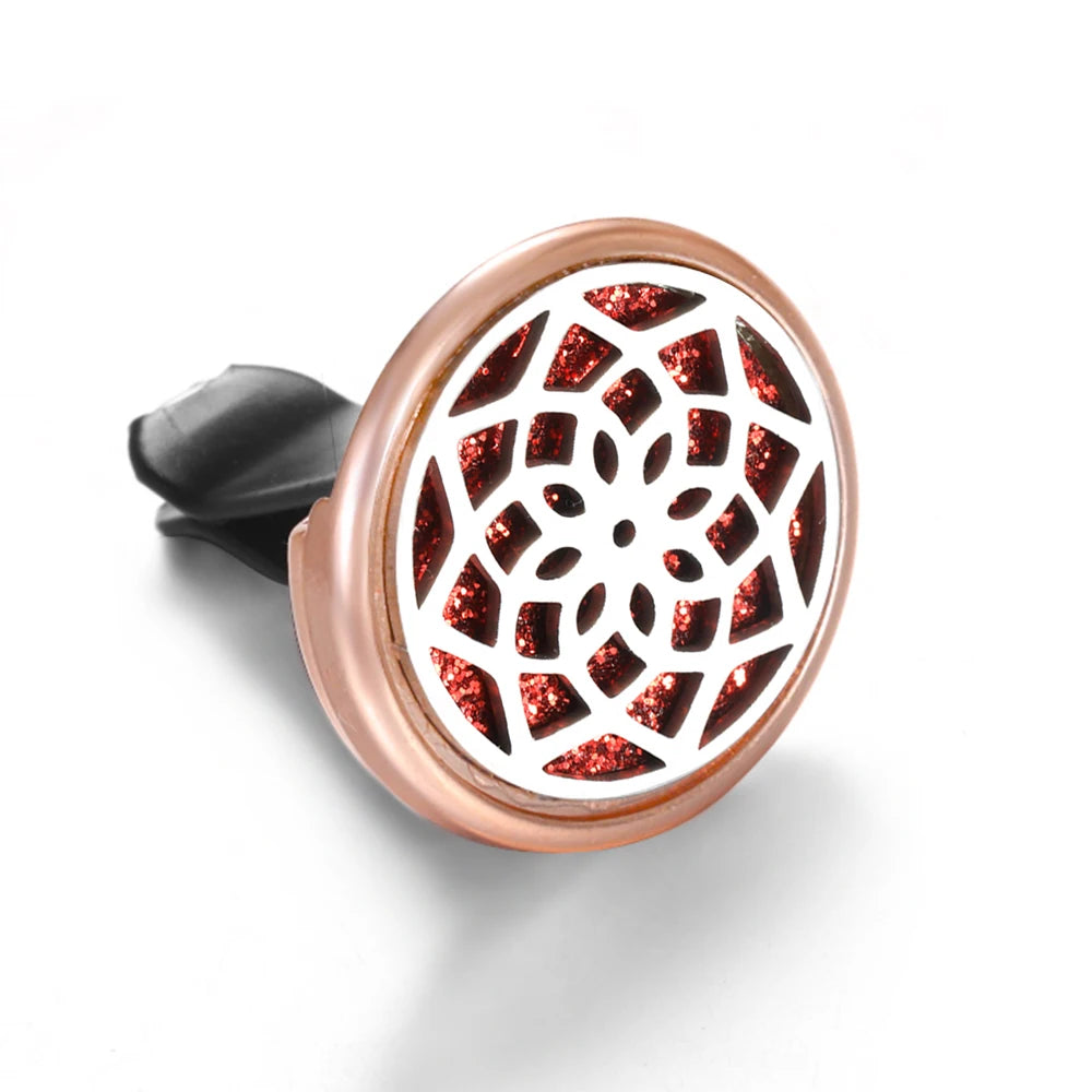 Golden Insert Aromatherapy Pad Tree of Life Pendant Stainless Steel Essential Oil Diffuser Car Air Freshener Outlet Clip Lockets