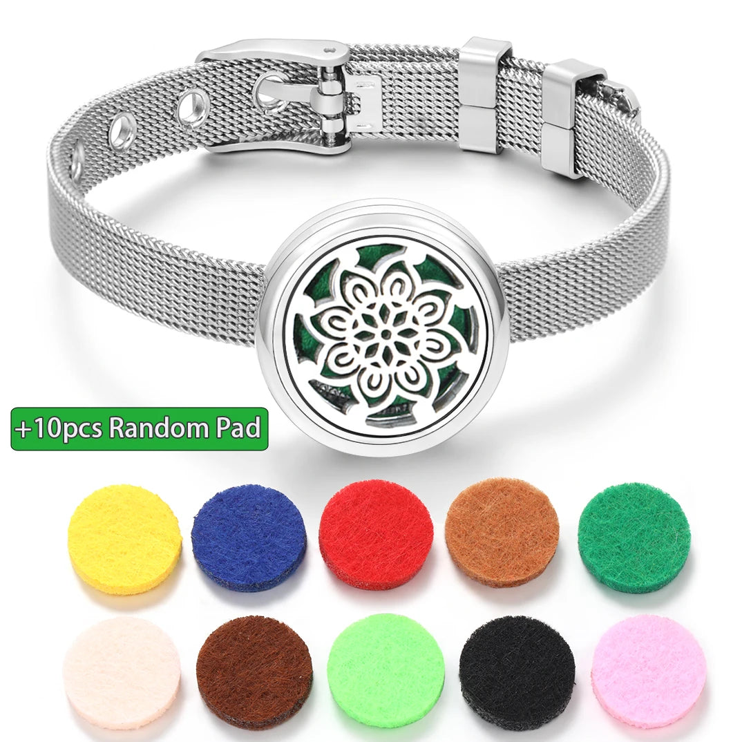 Tree of Life Women Wristband Strap Bracelet Stainless Steel Aromatherapy Diffuser Perfume Essential Oil Lockets Bracelet Jewelry