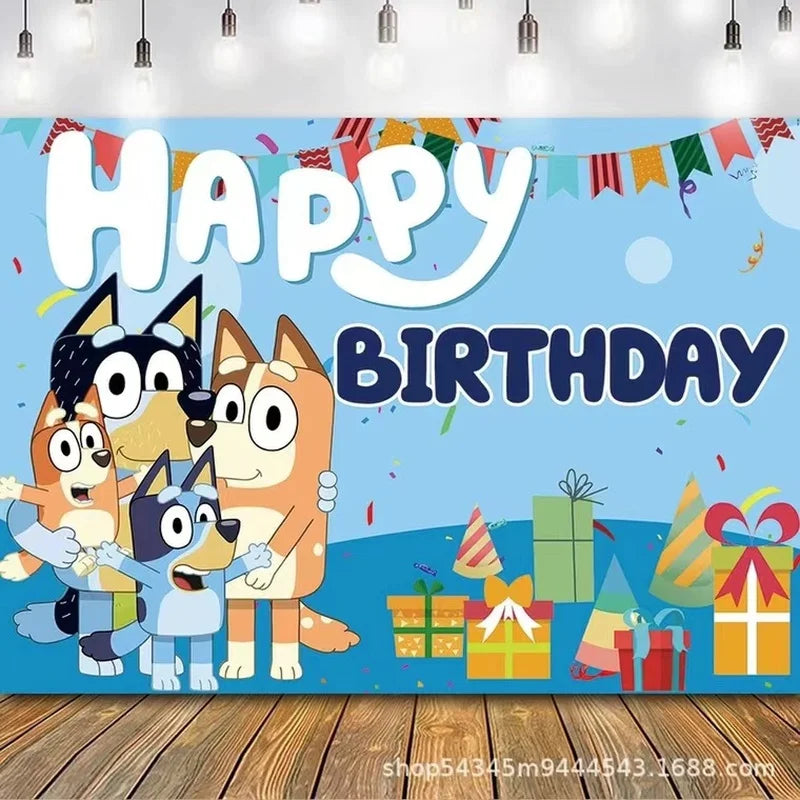 Bluey Moose Birthday Background Banner Anime Bluey Bingo Family 125x80cm Children's Birthday Party Decoration Background Cloth