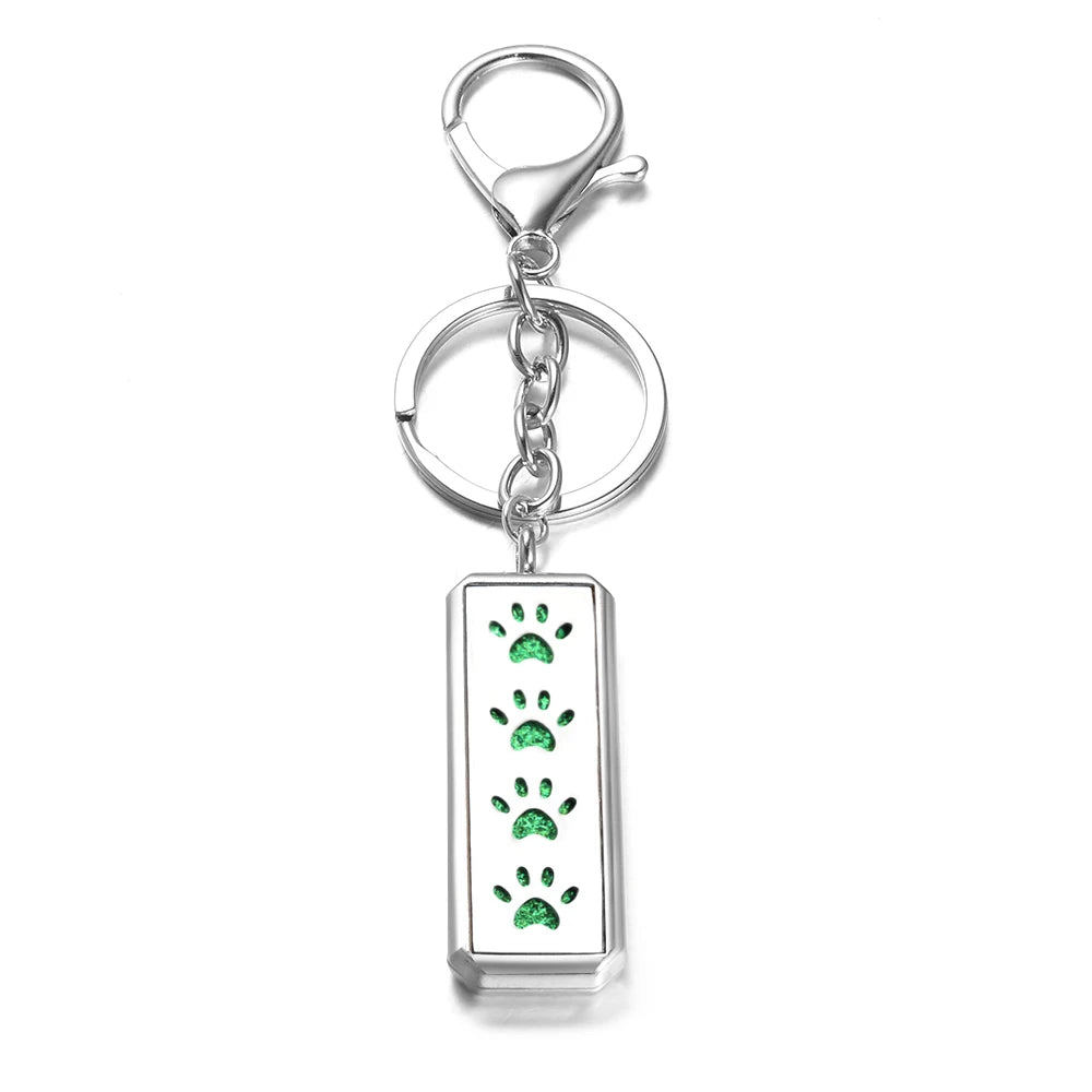 Rectangle Stainless Steel Aromatherapy Diffuser Keychain Jewelry Tree of Life Perfume Essential Oil Locket Pendant Accessories