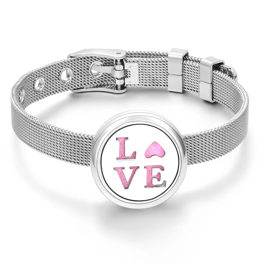 Tree of Life Women Wristband Strap Bracelet Stainless Steel Aromatherapy Diffuser Perfume Essential Oil Lockets Bracelet Jewelry