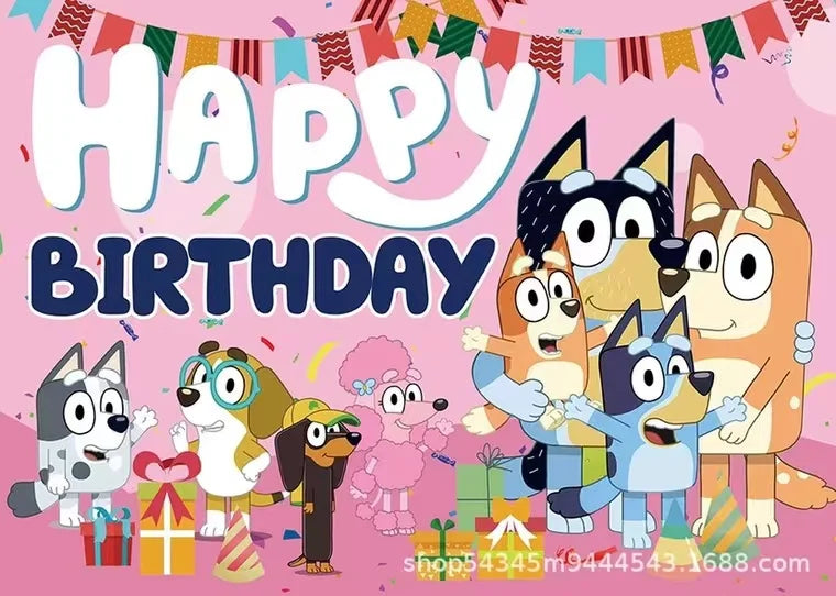 Bluey Moose Birthday Background Banner Anime Bluey Bingo Family 125x80cm Children's Birthday Party Decoration Background Cloth
