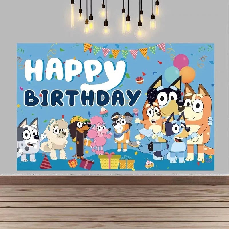 Bluey Moose Birthday Background Banner Anime Bluey Bingo Family 125x80cm Children's Birthday Party Decoration Background Cloth