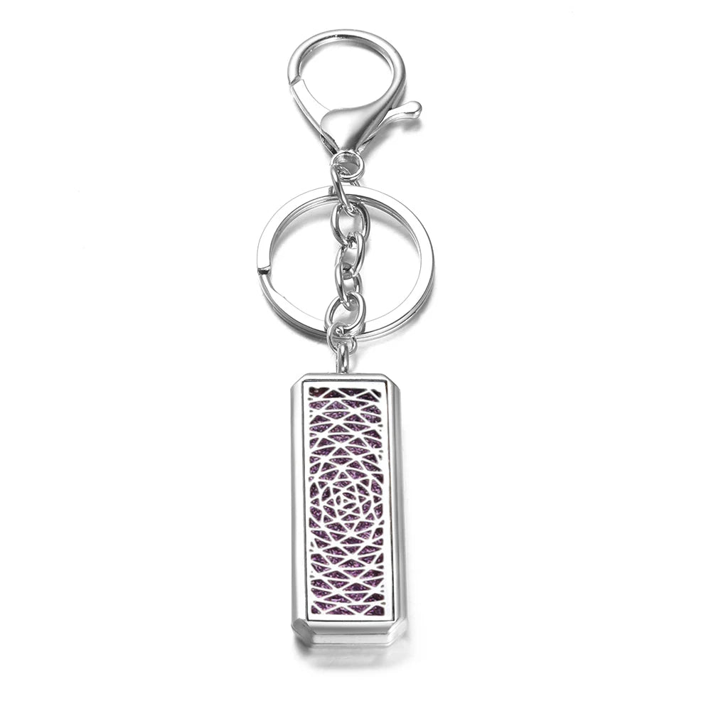 Rectangle Stainless Steel Aromatherapy Diffuser Keychain Jewelry Tree of Life Perfume Essential Oil Locket Pendant Accessories