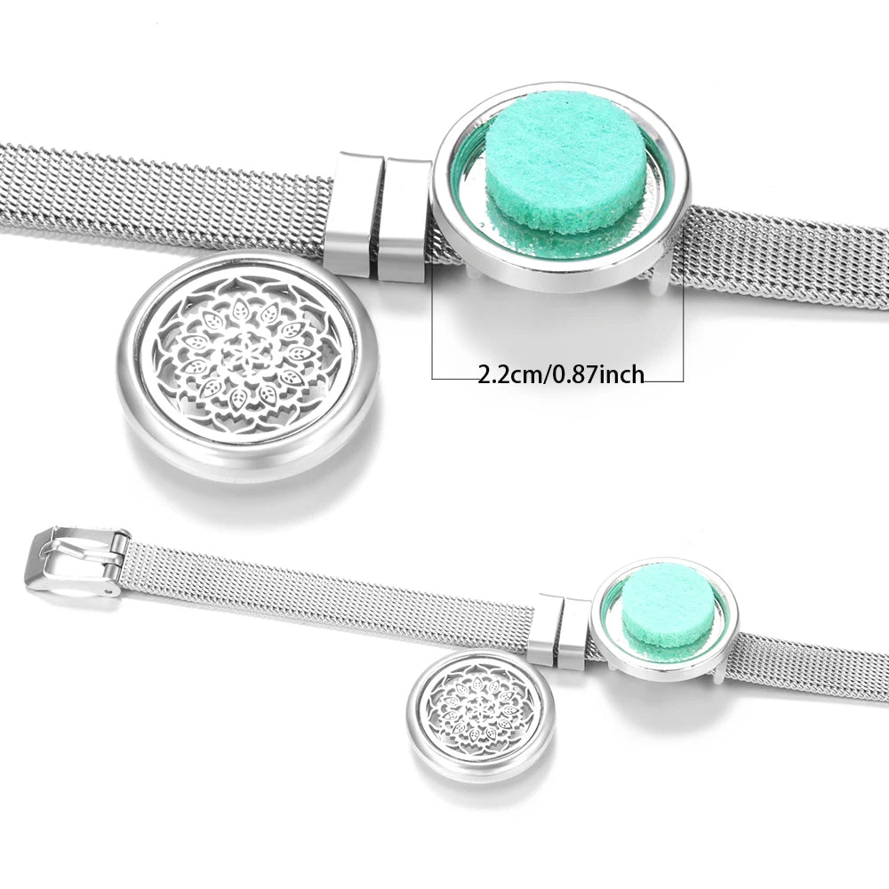 Tree of Life Women Wristband Strap Bracelet Stainless Steel Aromatherapy Diffuser Perfume Essential Oil Lockets Bracelet Jewelry