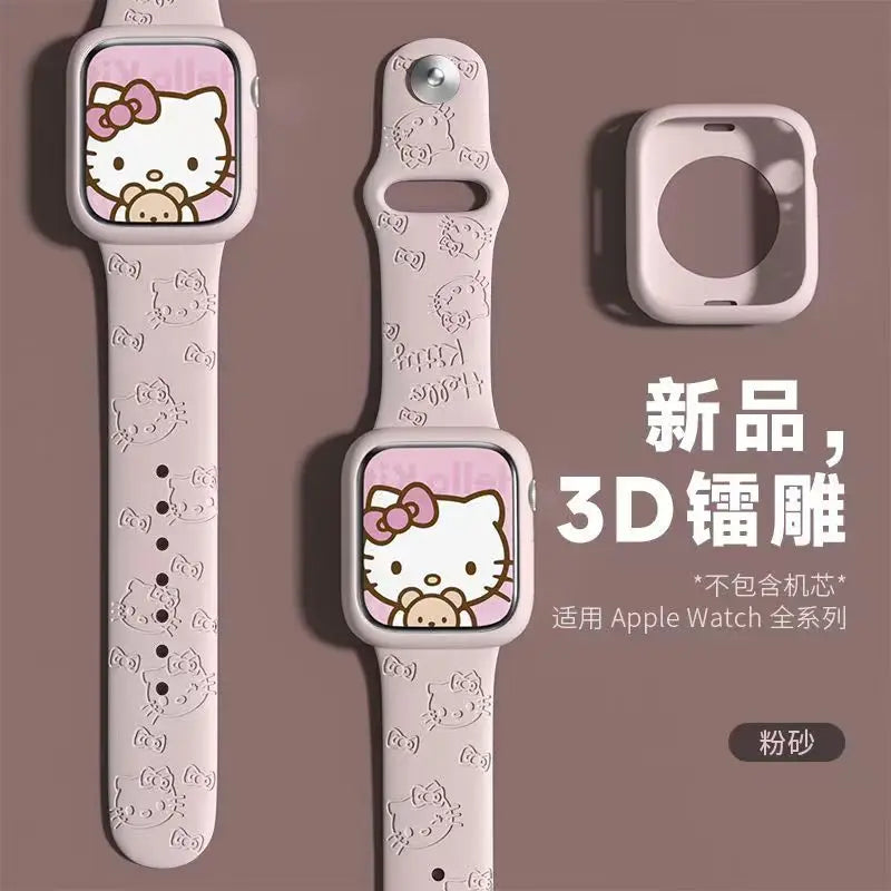 Sanrio Hello Kitty Strap For Apple Watch Band 45mm 44mm 42mm 41mm 38mm 49mm 40mm Silicone Engraved Bracelet lwatch 8 Ultra 7 Se