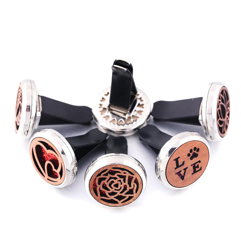 Vintage Wood Tree Of Life Aroma Car Air Freshener Stainless Steel Perfume Locket Essential Oil Diffuser Detachable Clip Jewelry