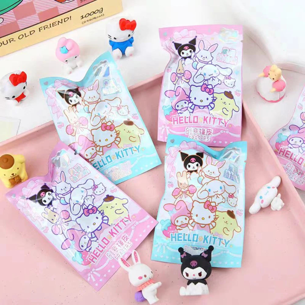 Sanrio Cartoon Eraser 32pcs Anime Kuromi Hello Kitty Kawaii Student Stationery Eraser Cleaning Tool School Children's Prizes