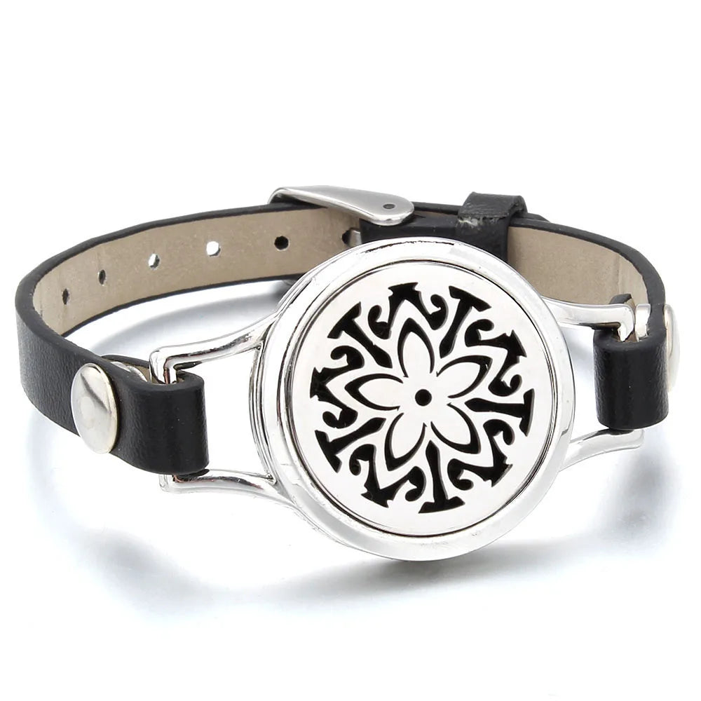 Aroma Diffuser Tree of Life Stainless Steel Leather Bracelet for Women Aromatherapy Locket Essential Oil Diffuser Bracelets Gift