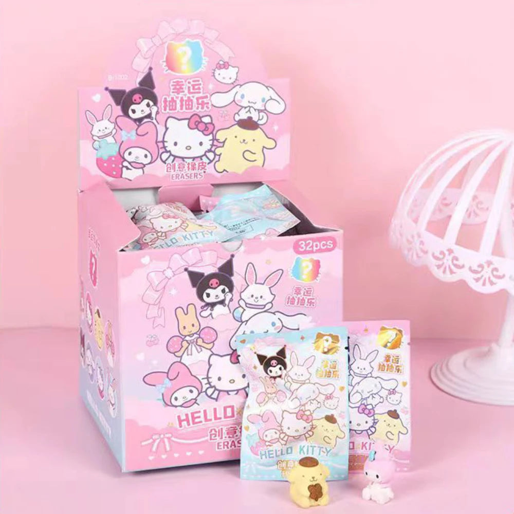 Sanrio Cartoon Eraser 32pcs Anime Kuromi Hello Kitty Kawaii Student Stationery Eraser Cleaning Tool School Children's Prizes