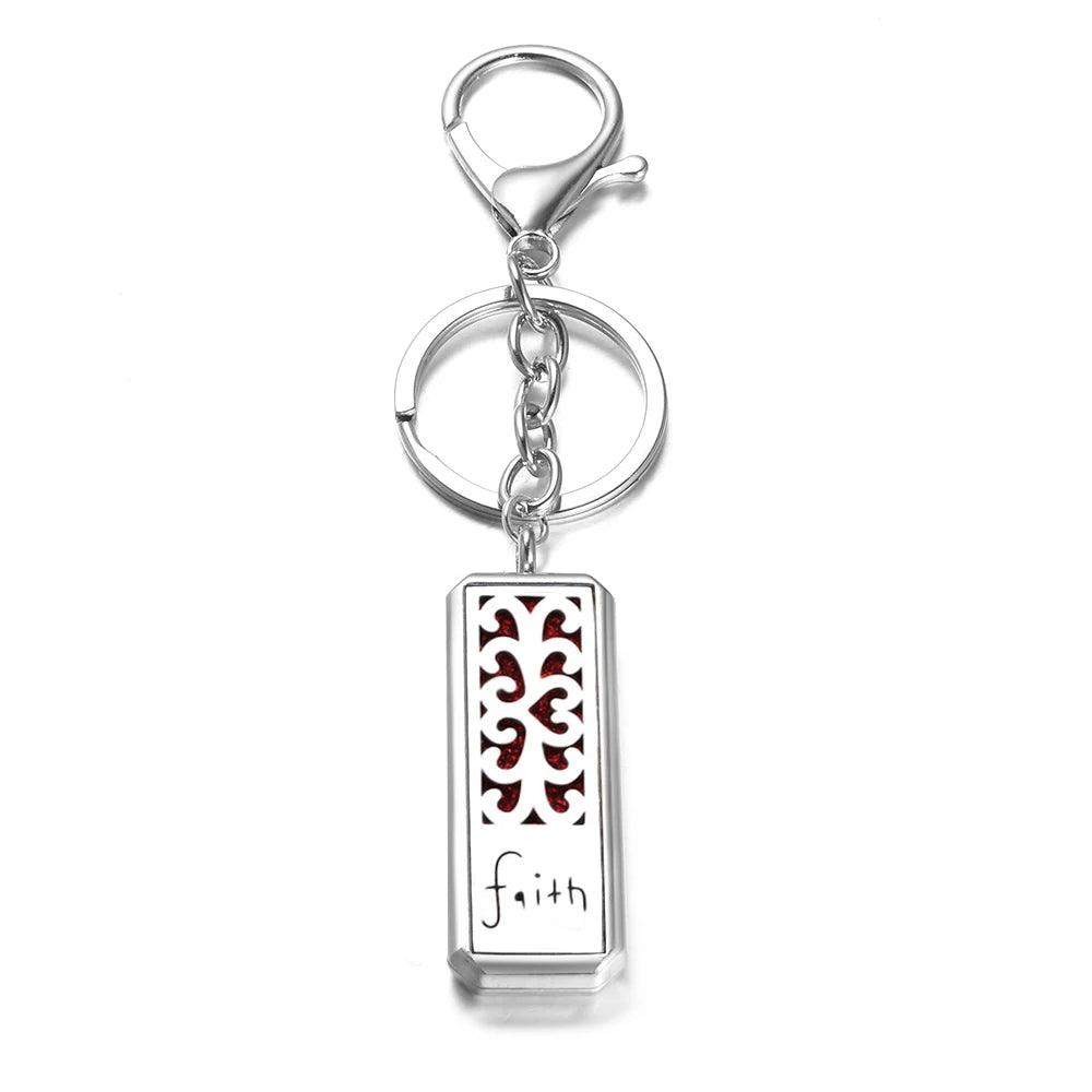 Rectangle Stainless Steel Aromatherapy Diffuser Keychain Jewelry Tree of Life Perfume Essential Oil Locket Pendant Accessories