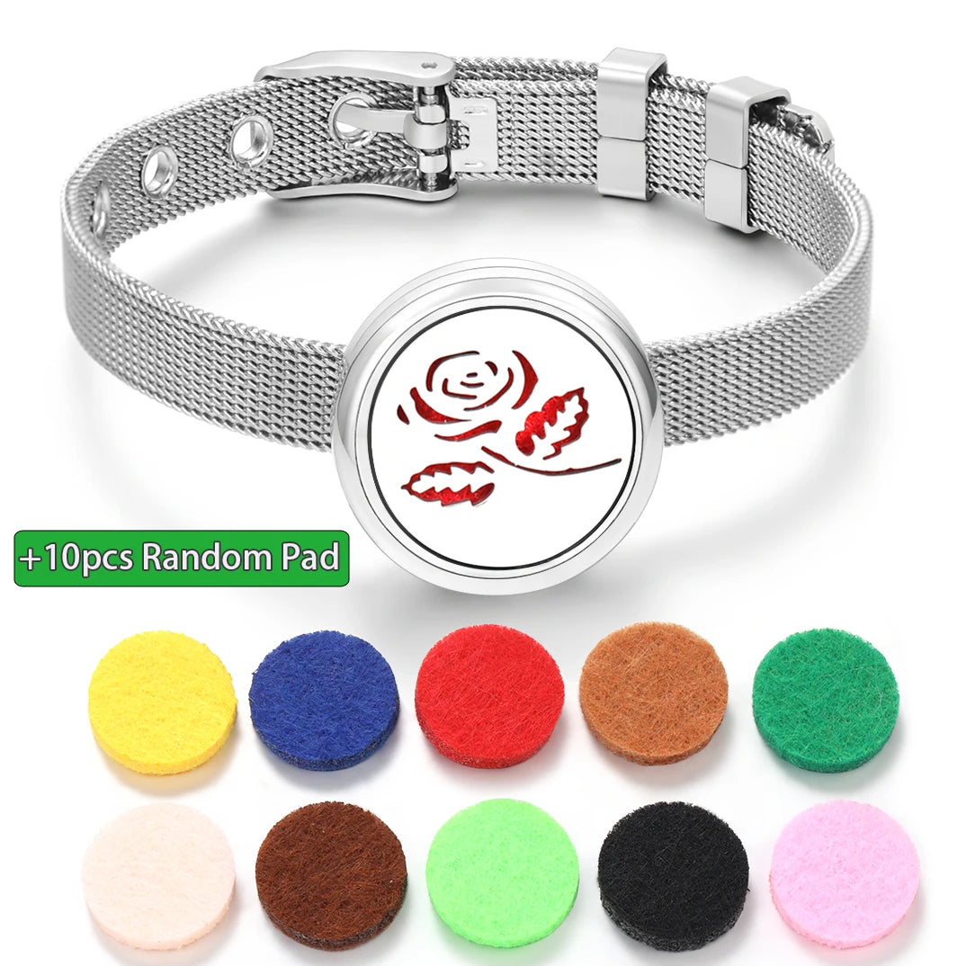 Tree of Life Women Wristband Strap Bracelet Stainless Steel Aromatherapy Diffuser Perfume Essential Oil Lockets Bracelet Jewelry