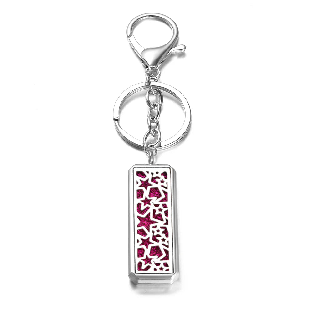Rectangle Stainless Steel Aromatherapy Diffuser Keychain Jewelry Tree of Life Perfume Essential Oil Locket Pendant Accessories