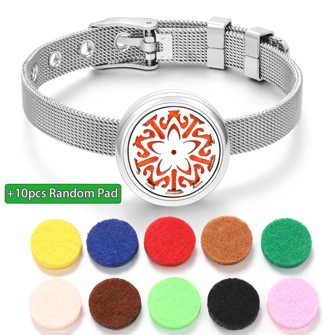 Tree of Life Women Wristband Strap Bracelet Stainless Steel Aromatherapy Diffuser Perfume Essential Oil Lockets Bracelet Jewelry