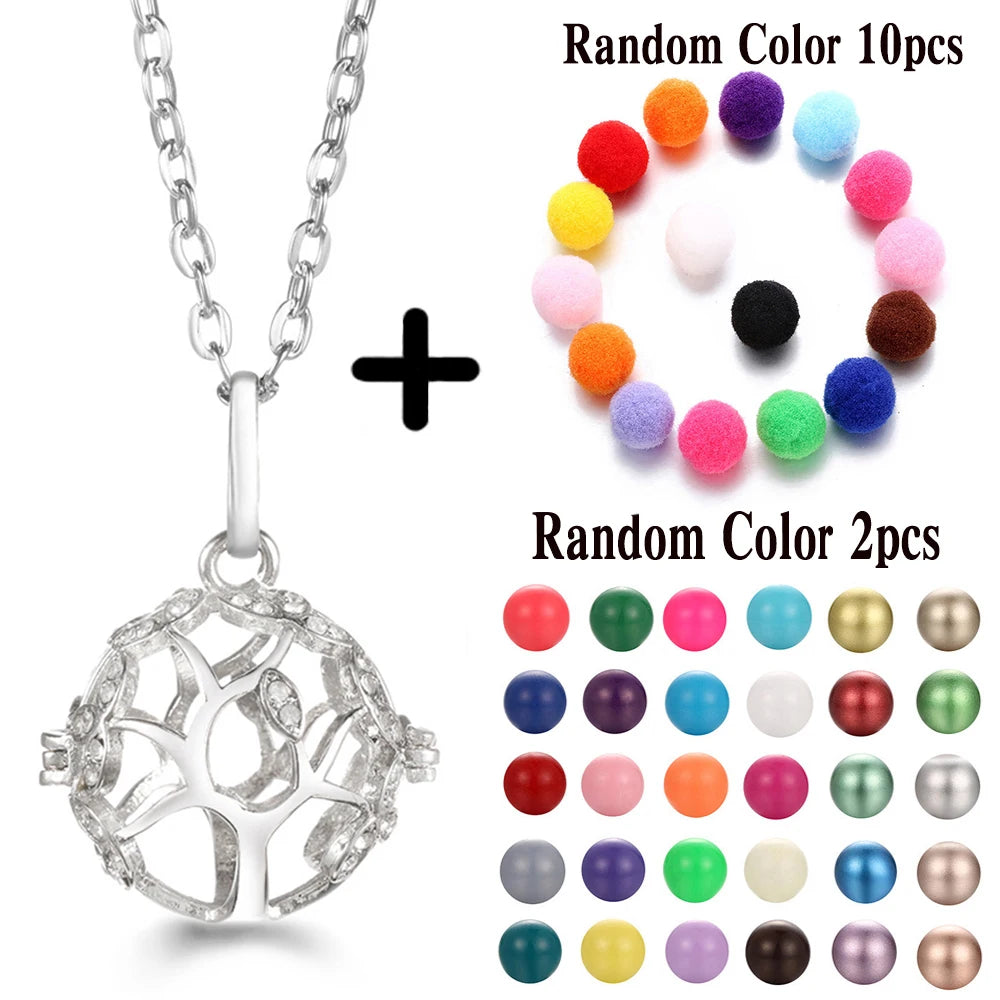 Mexico Chime Music Ball Caller Aromatherapy Necklace Essential Oil Diffuser Tree Of Life Cage Exquisite Zircon Pendant Jewelry