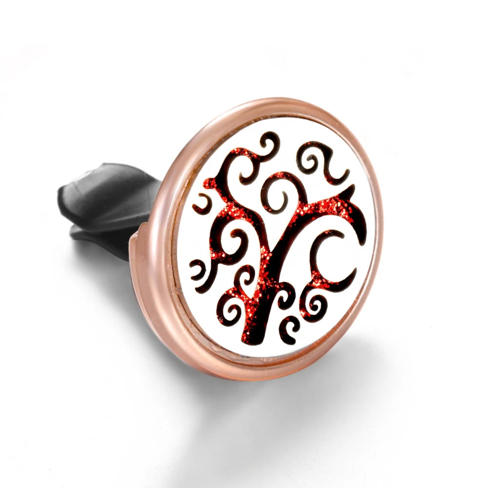 Golden Insert Aromatherapy Pad Tree of Life Pendant Stainless Steel Essential Oil Diffuser Car Air Freshener Outlet Clip Lockets