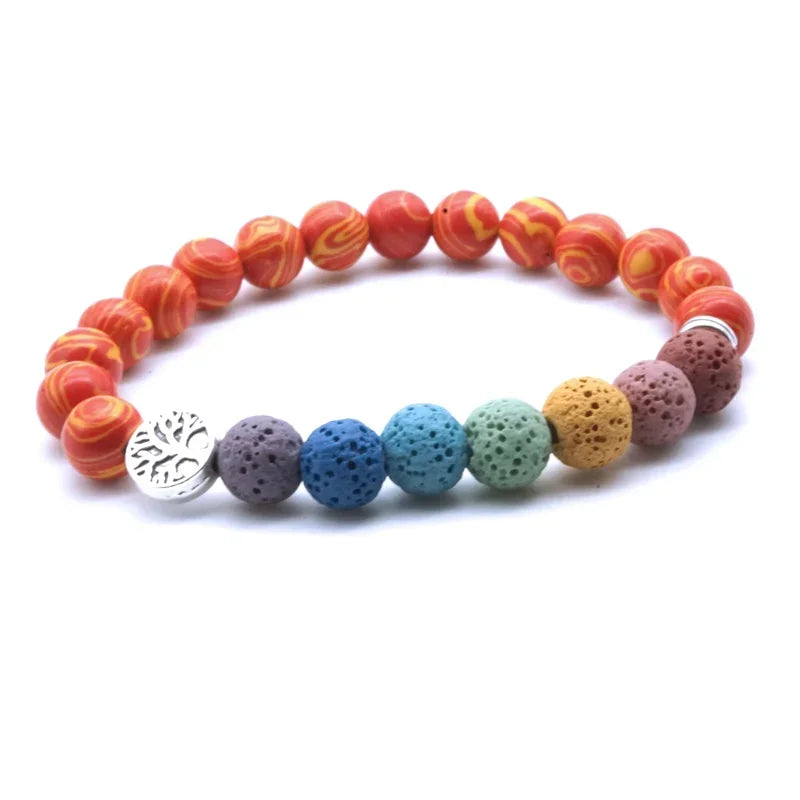 Tree of Life 8mm Seven Chakras Lava Stone Beaded Bracelet DIY Aromatherapy Essential Oil Diffuser Bracelet Yoga Jewelry
