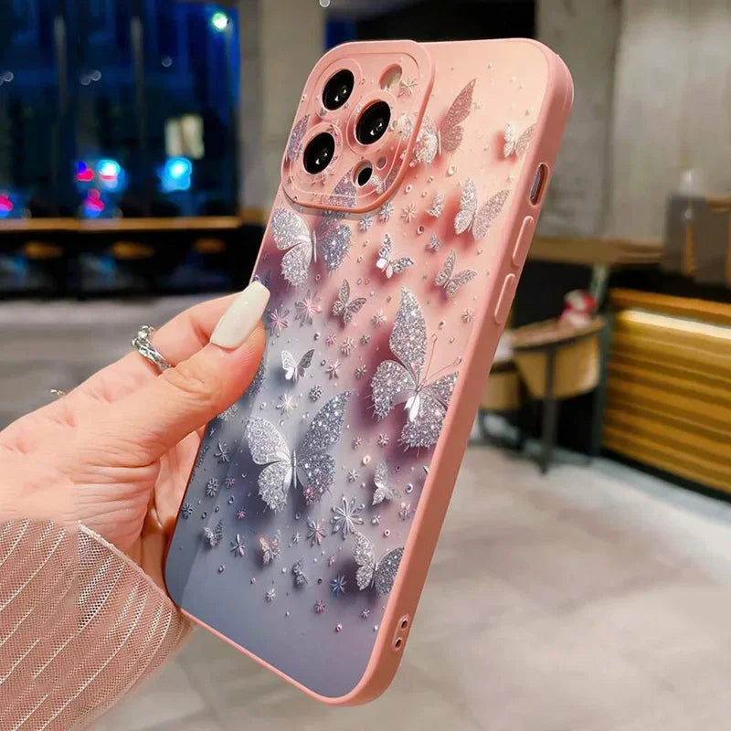 Butterfly & Floral Design Shockproof Phone Case For iPhone 16 15 14 Pro Max 13 12 11 XS X XR 7 8 Plus Matte Soft Silicone Cover