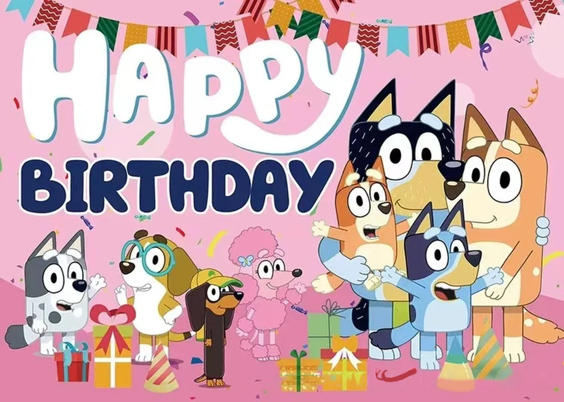 Bluey Moose Birthday Background Banner Anime Bluey Bingo Family 125x80cm Children's Birthday Party Decoration Background Cloth