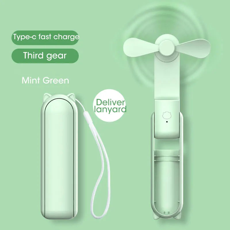 Portable Mini Fan, USB Rechargeable, 3-speed Adjustable, Foldable Handheld Fan, Suitable for Women, Travel, Outdoor Use