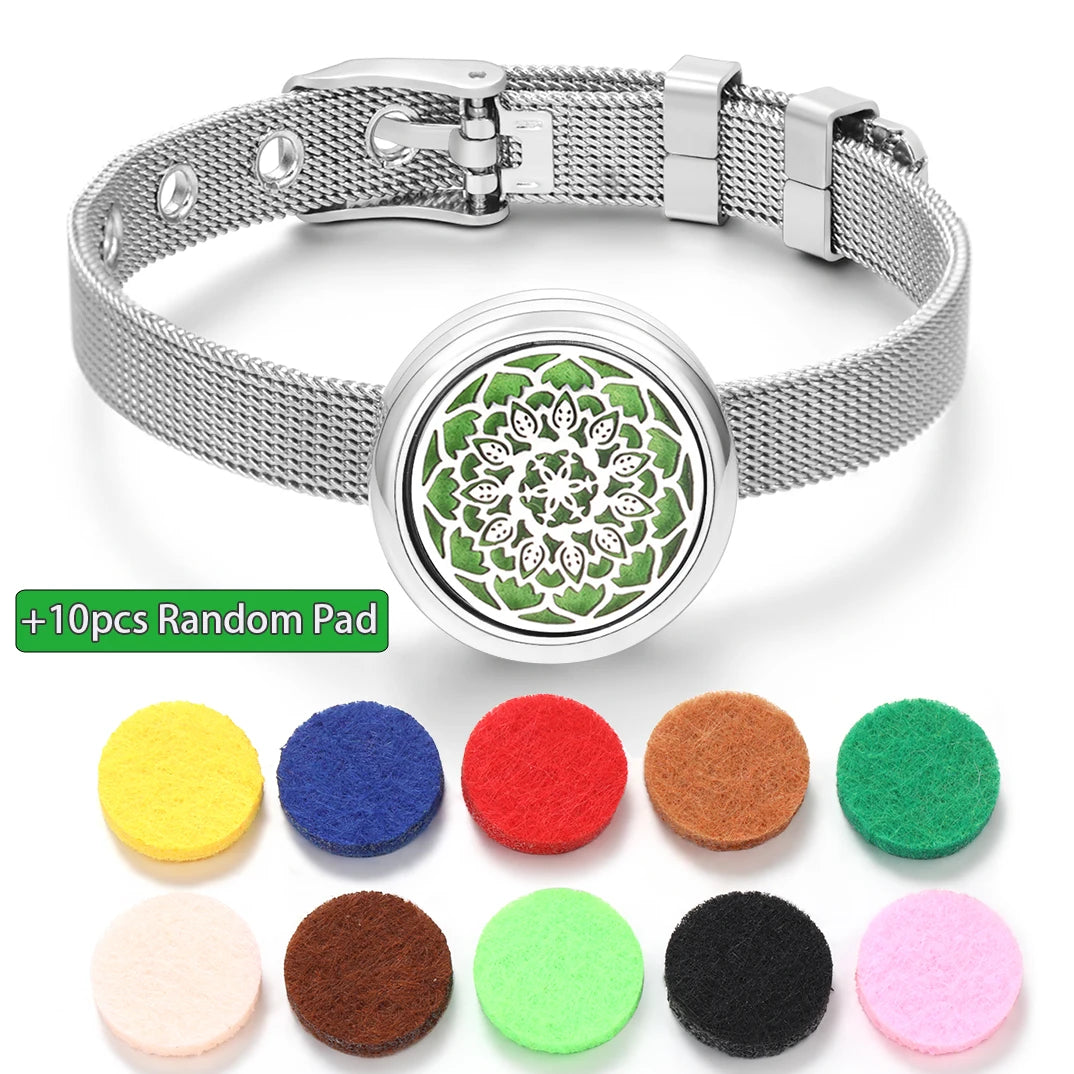 Tree of Life Women Wristband Strap Bracelet Stainless Steel Aromatherapy Diffuser Perfume Essential Oil Lockets Bracelet Jewelry