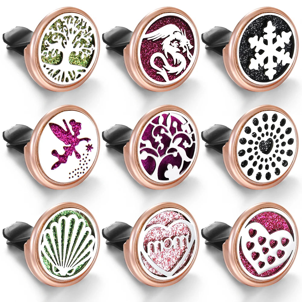 Golden Insert Aromatherapy Pad Tree of Life Pendant Stainless Steel Essential Oil Diffuser Car Air Freshener Outlet Clip Lockets