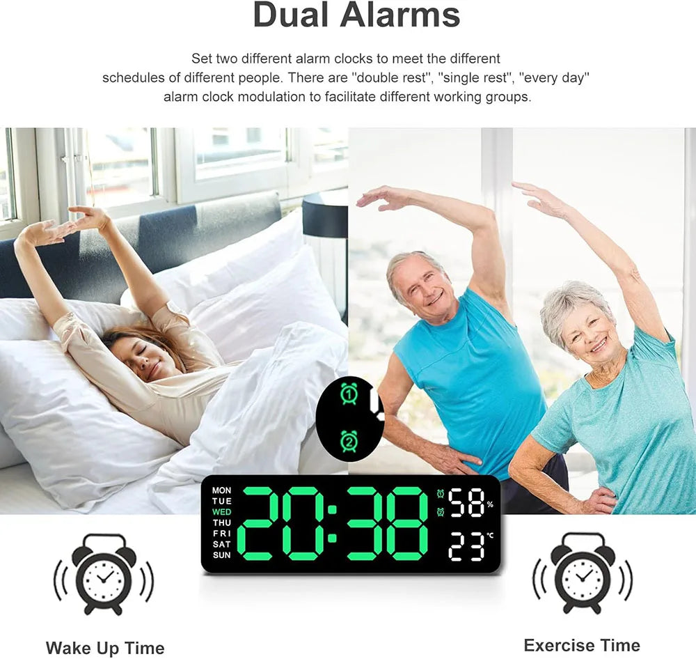 12 Inch Smart Mute LED Electronic Night Alarm Wall Clock Modern Desk Clock Minimalist Thermometer Calendar Time Cube Home Decor
